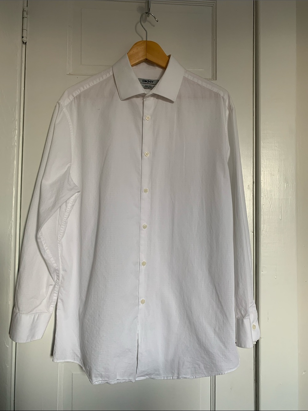 DKNY Men's White Button-Down Dress Shirt 100% Cotton 16 1/2 neck